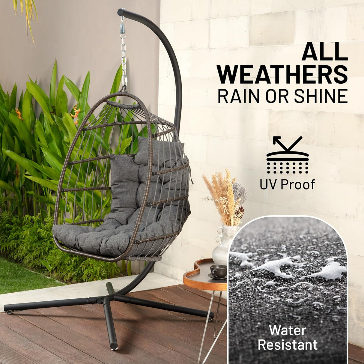 Silla colgante SereneLife, soporte acero, cojín, reposacabezas