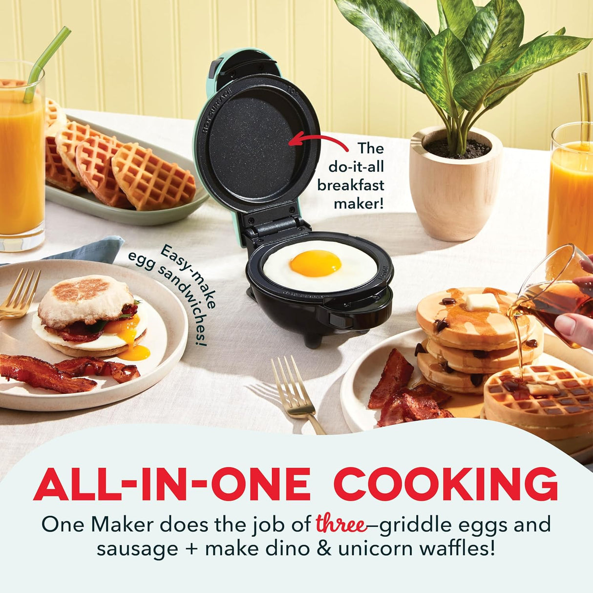 Mini Sistema Multimaker DASH - Waffle Maker 4 en 1 con Placas