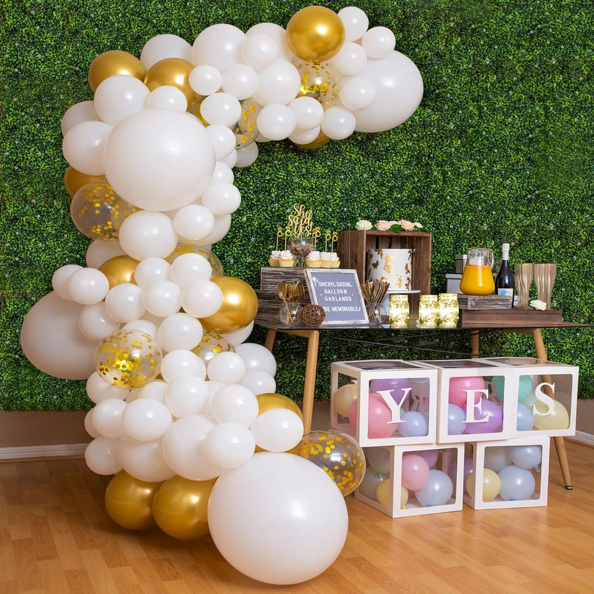 Kit de Guirnalda y Arco de Globos Blanco y Dorado para Fiestas