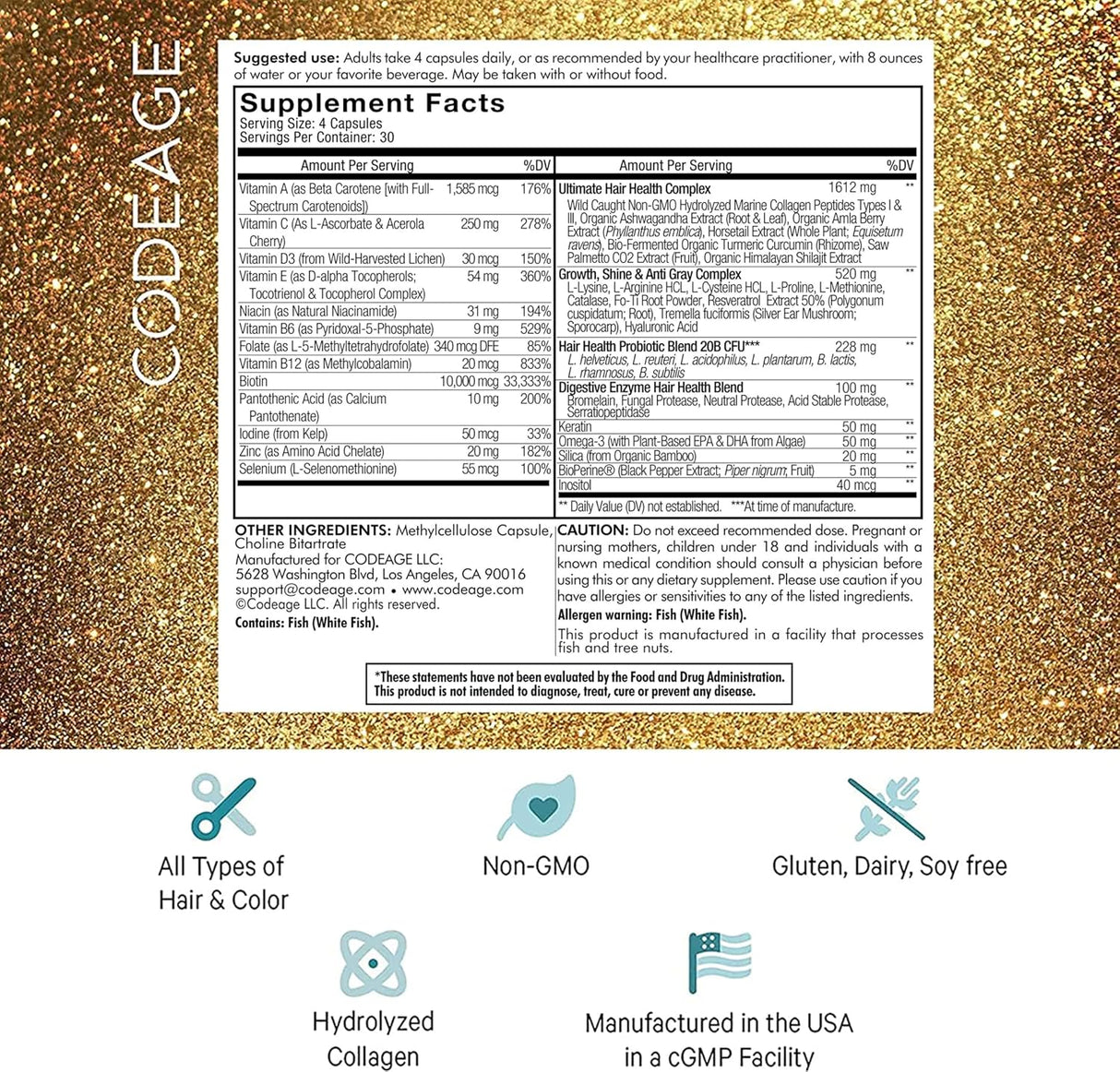 Suplementos Vitaminas para el cabello 10000 mcg de biotina