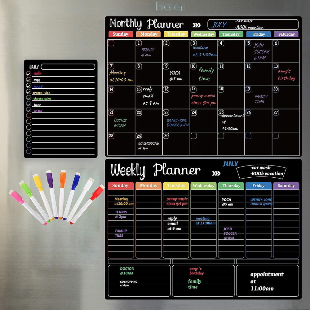 Pizarra con calendario de borrado en seco magnéticos