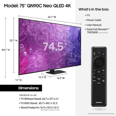 Samsung Televisor Neo QLED 4K 75 HDR, Dolby Atmos, QN90C
