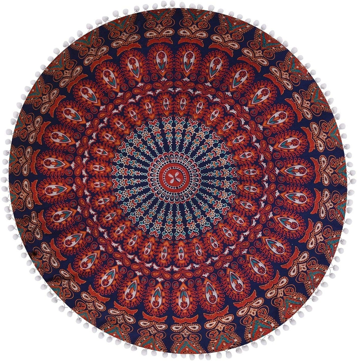 Funda bohemia para cojín, de 32 pulgadas, con diseño de mandala, para meditación, decorativa, otomana, grande, para exteriores, decoración del hogar, decoración de arte en el hogar, redonda, con pompones de algodón, cómoda