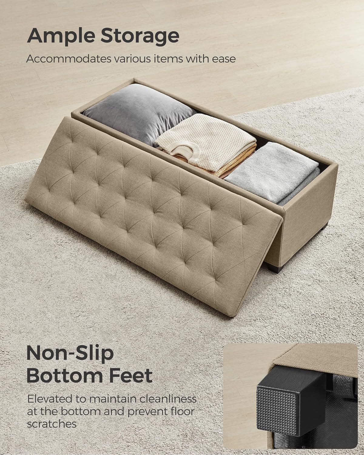 Ottomán de almacenamiento, banco con patas, carga 660 lb, ULSF088R01