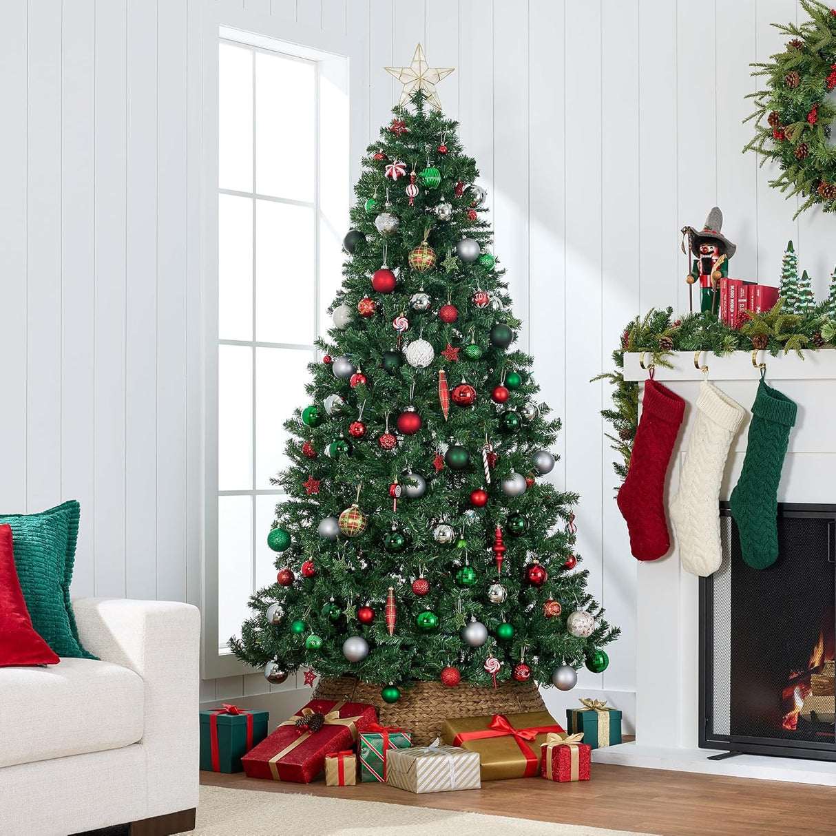 Árbol de Navidad artificial de 6ft con 798 puntas y base plegable