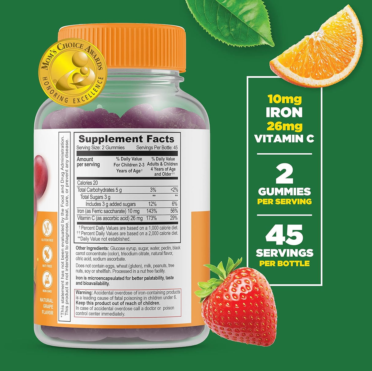 Suplemento Hierro viable para niños con vitamina C 10 mg