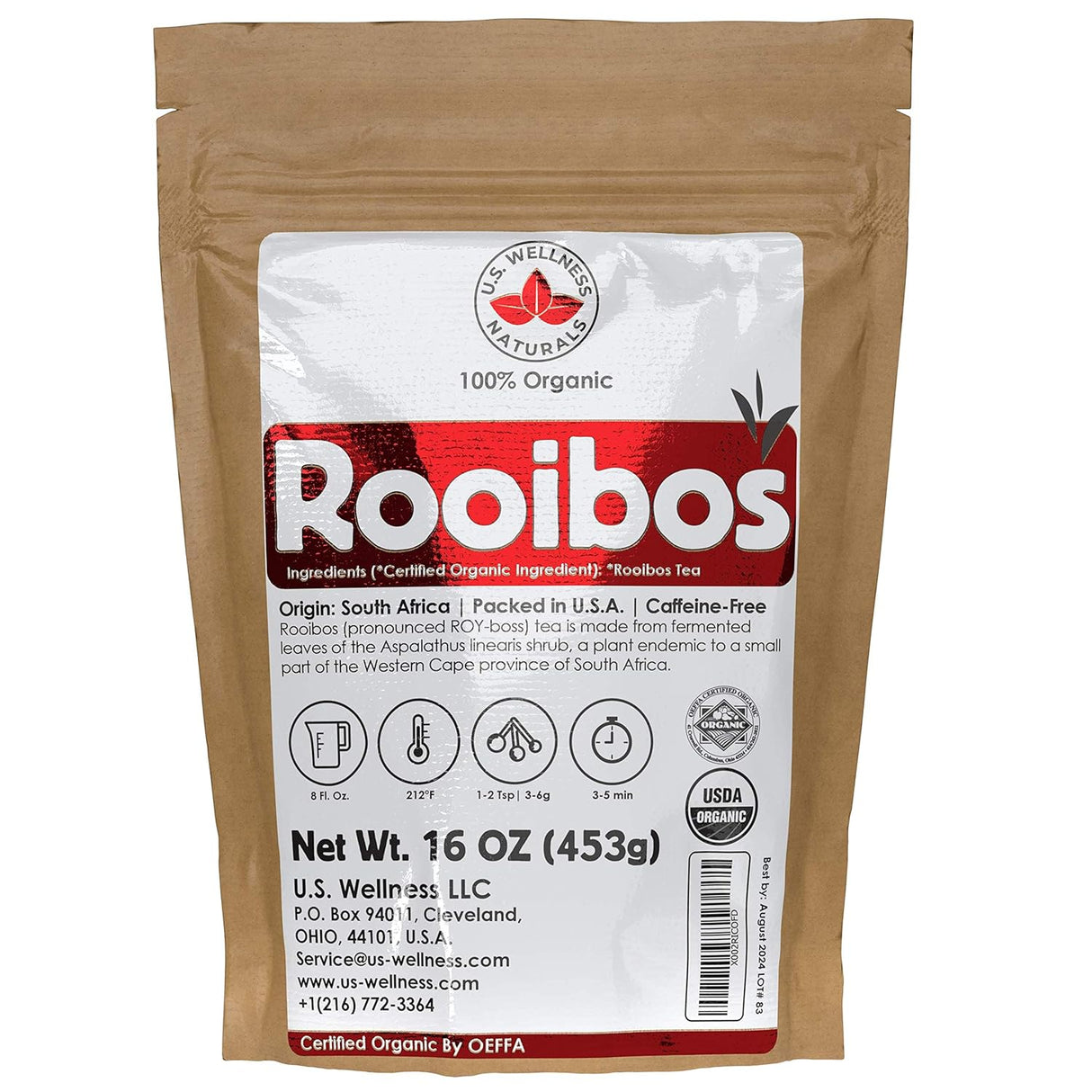Té Rooibos 1 libra (16 onzas), 100% orgánico certificado