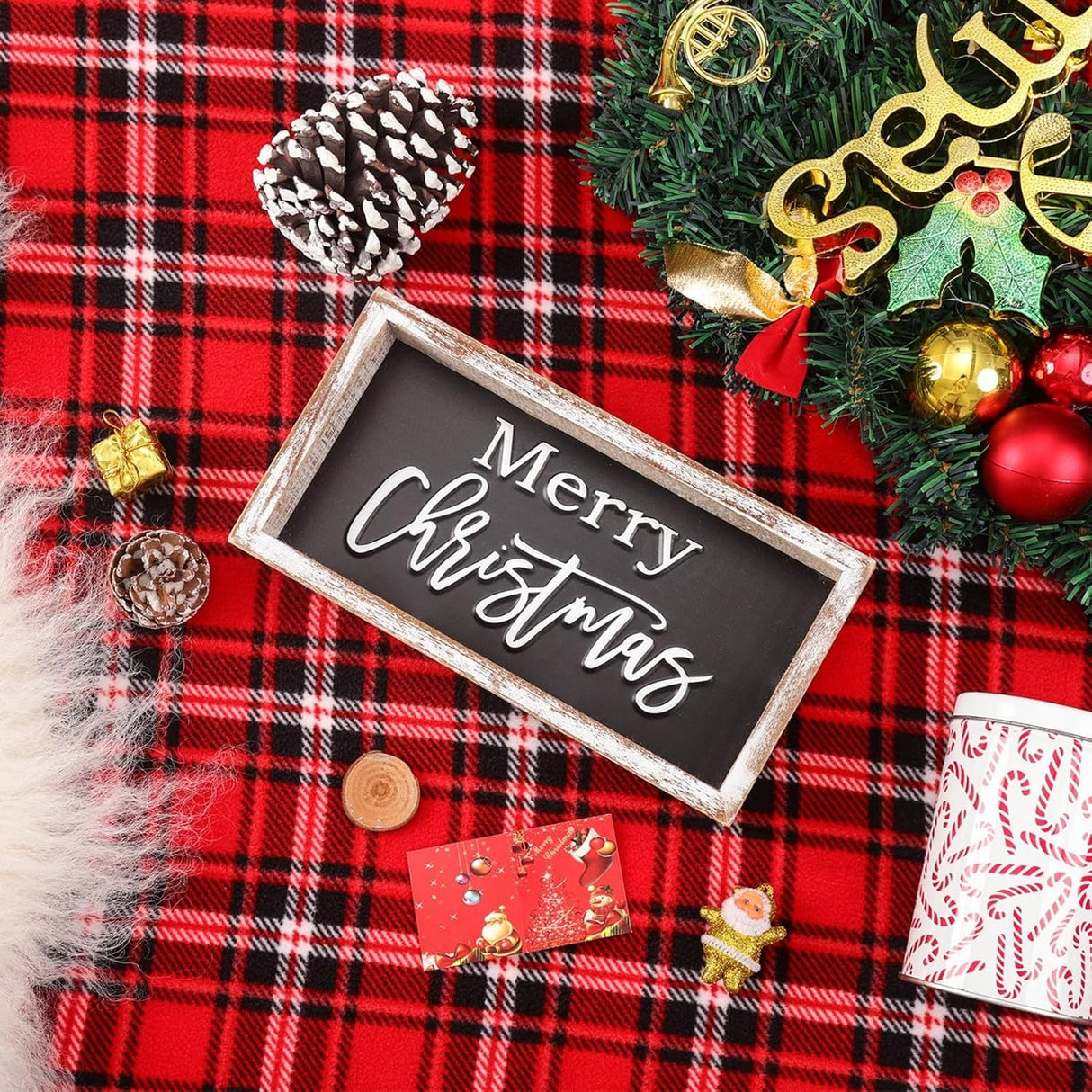 Cartel Feliz Navidad Decoración Navideña para Estantes,Metal