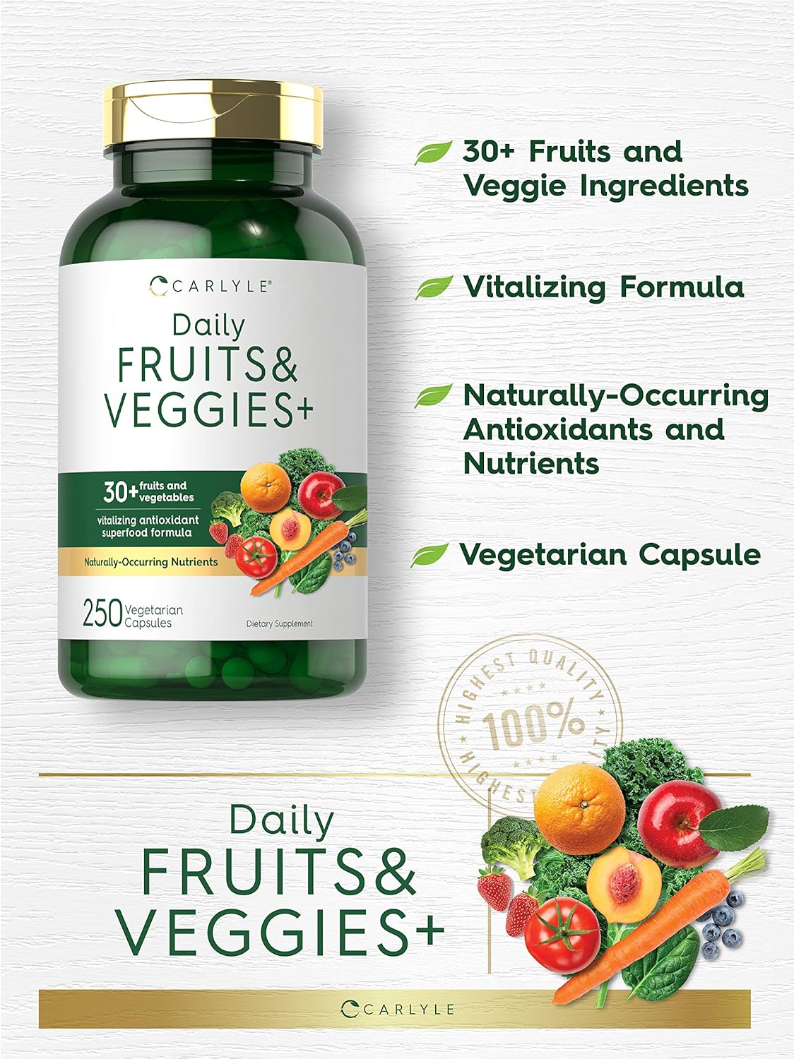 Suplementos Alimenticios de frutas y verduras 250 cápsulas