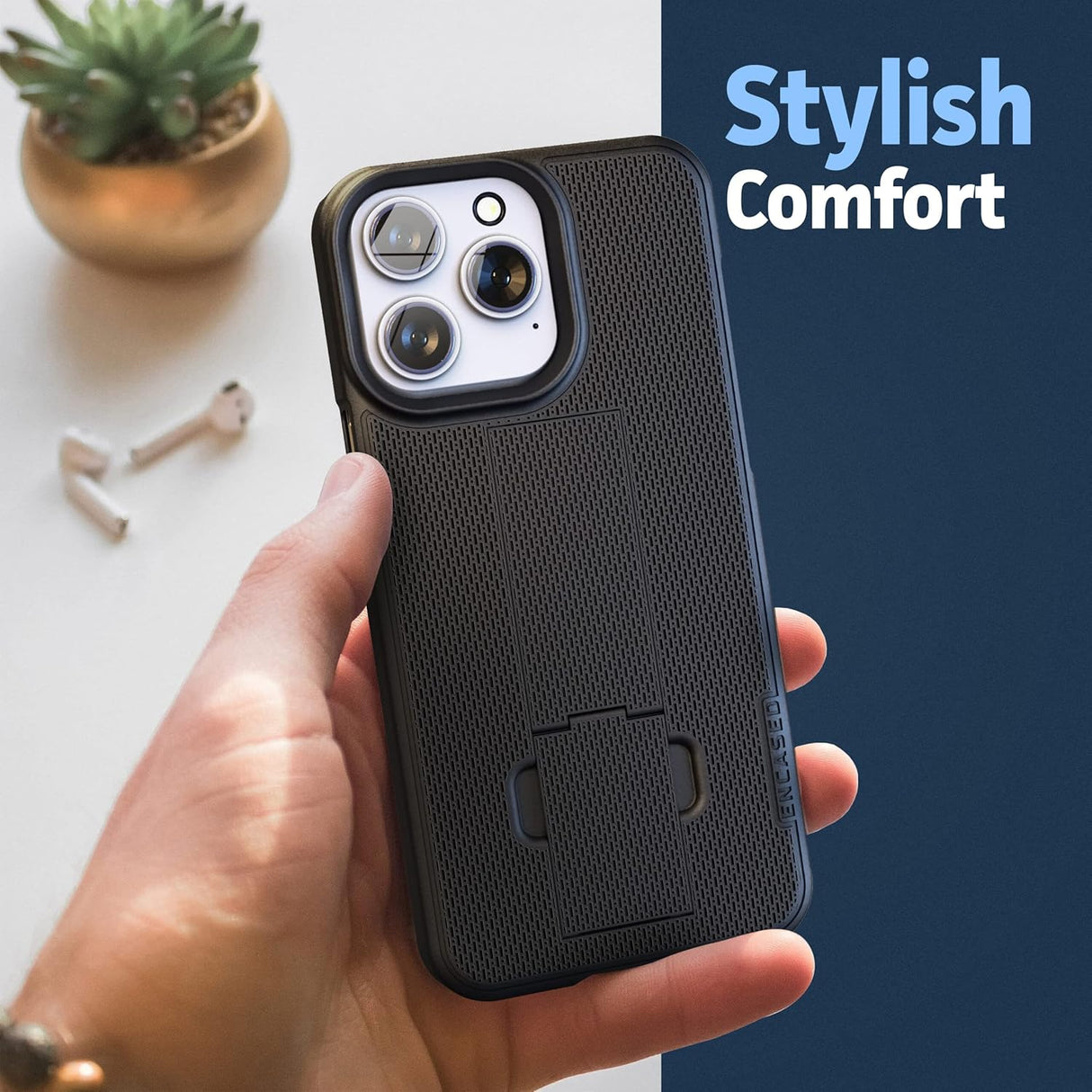 Encased DuraClip - Funda diseñada para iPhone 14 PRO con clip para cinturón y soporte (negro mate)
