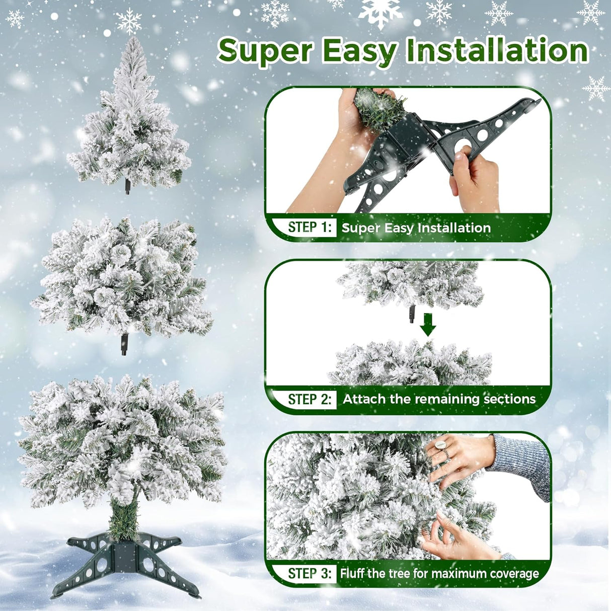 Árbol de Navidad 3FT Mini, 200 Ramas, 80 Luces LED, 108 Adornos