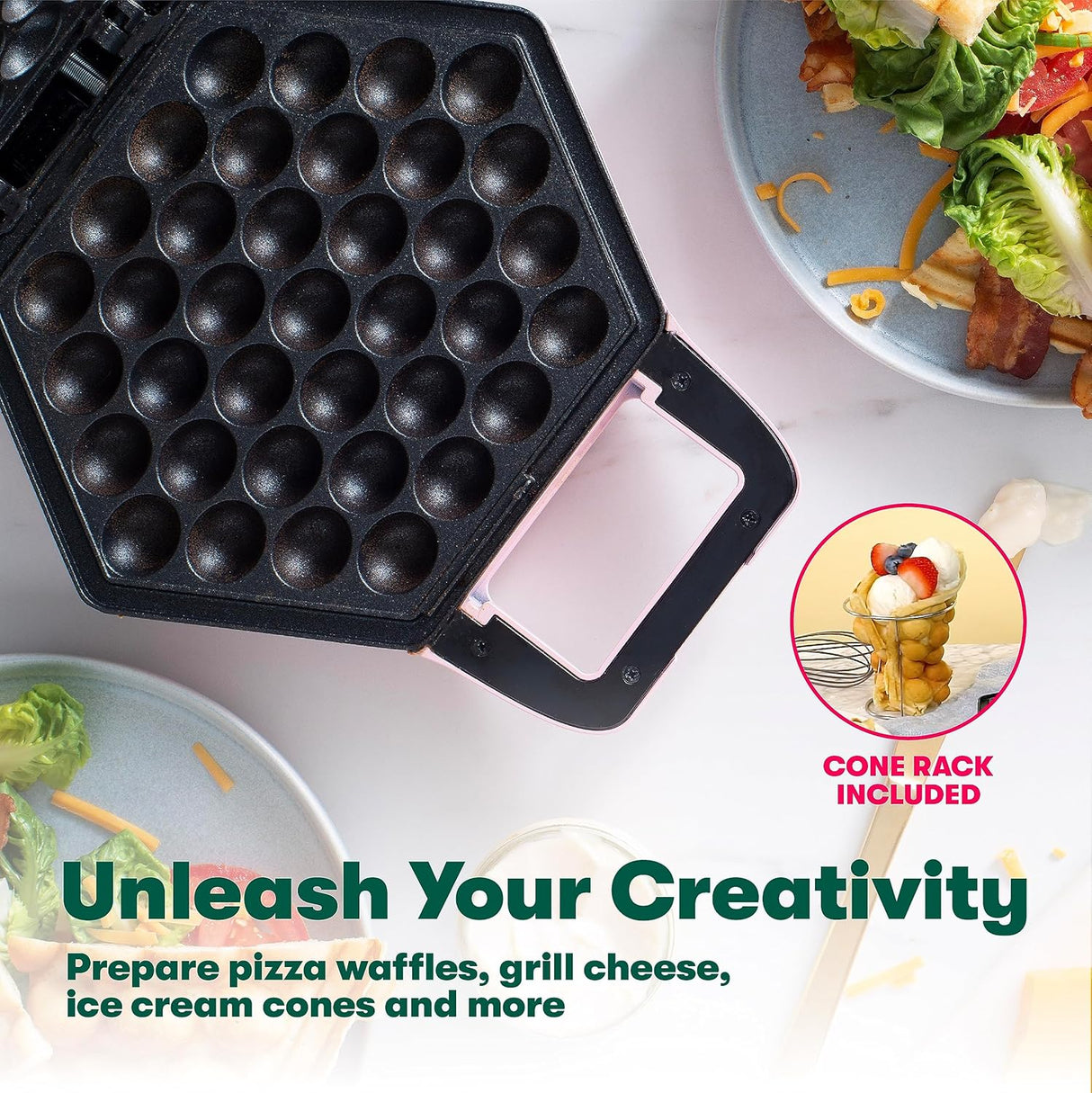 Máquina de Waffles BELLA, Antiadherente, 9 con Soporte de Cono