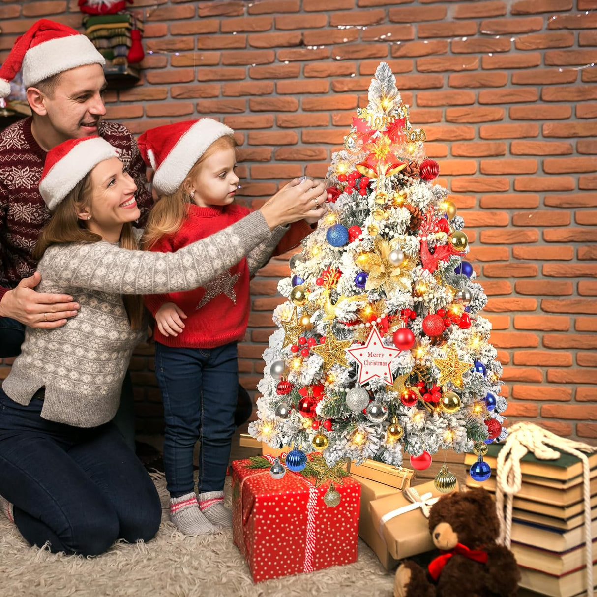 Árbol de Navidad 3FT Mini, 200 Ramas, 80 Luces LED, 108 Adornos