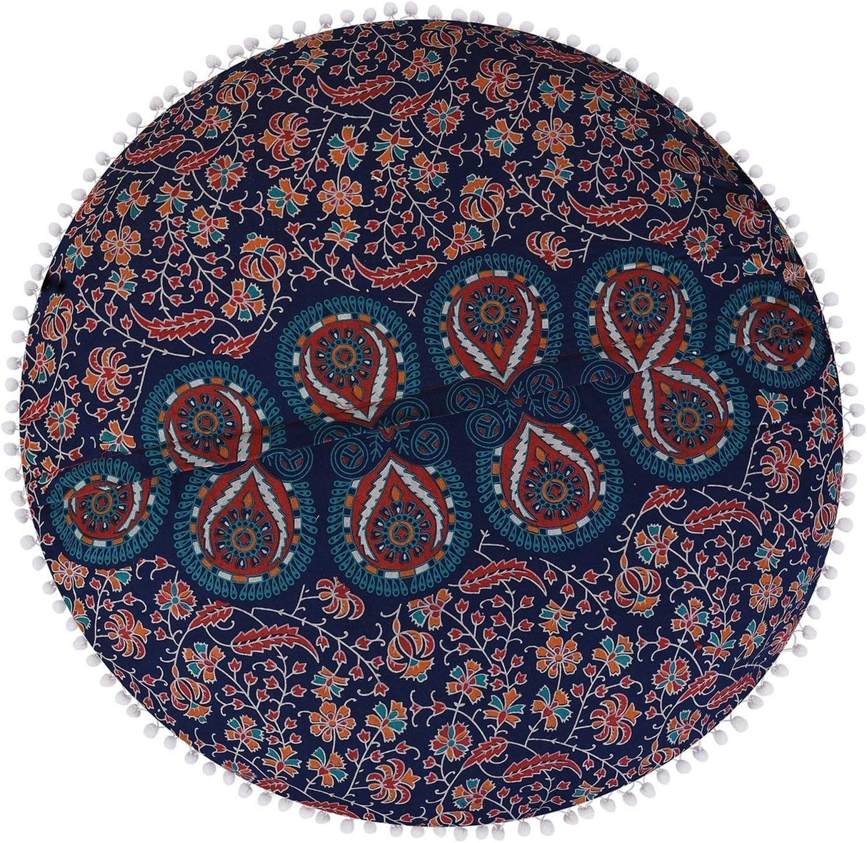 Funda bohemia para cojín, de 32 pulgadas, con diseño de mandala, para meditación, decorativa, otomana, grande, para exteriores, decoración del hogar, decoración de arte en el hogar, redonda, con pompones de algodón, cómoda