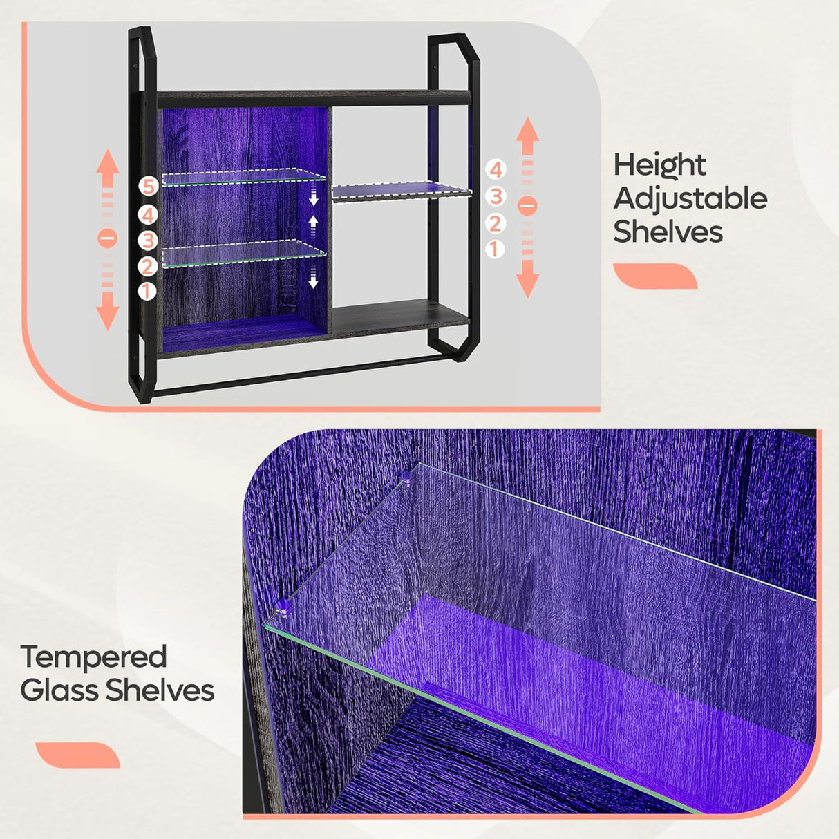 Estante Flotante Bestier LED, Ajustable, 34 con Ganchos S-Hook