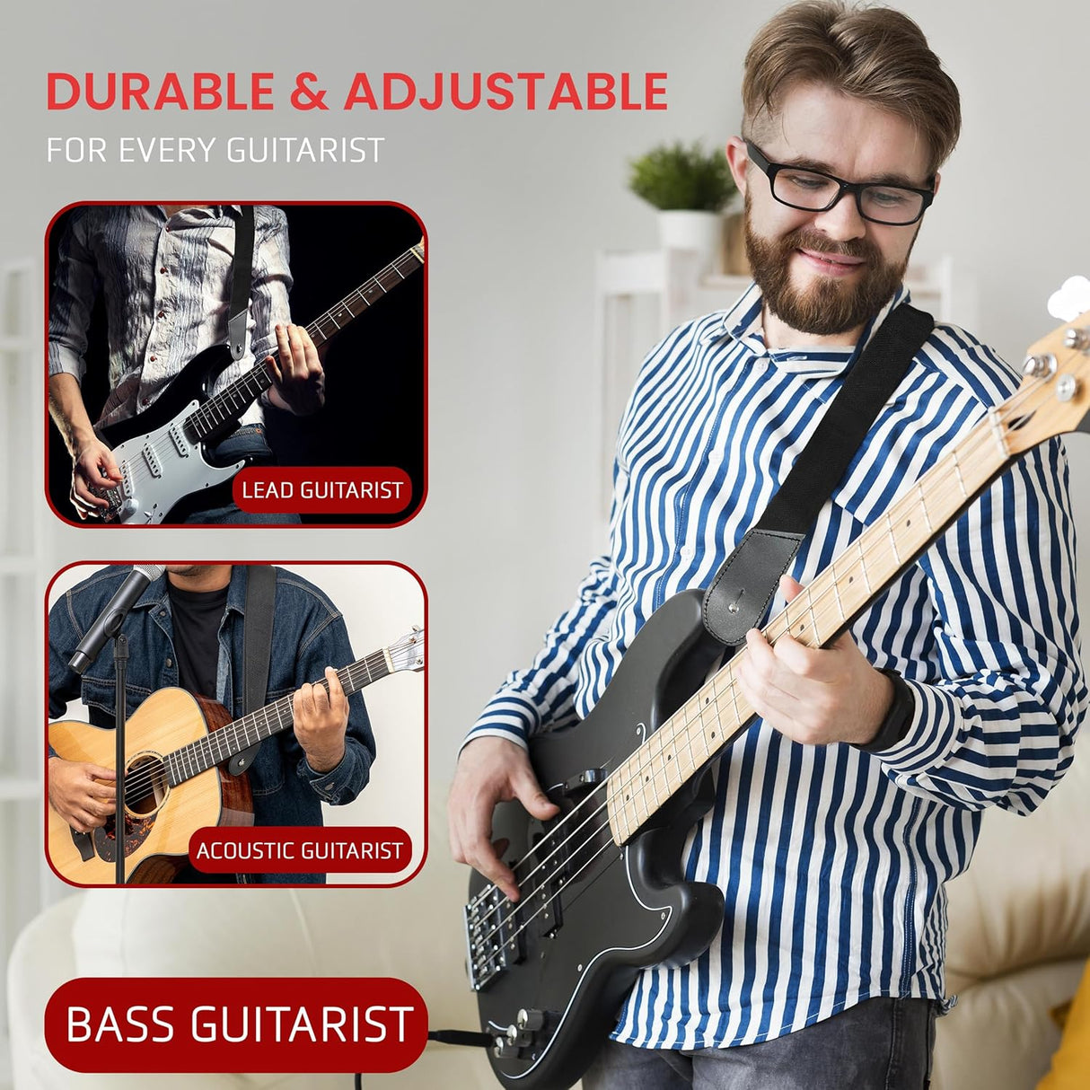 Correa de guitarra Pyle antideslizante y ajustable eléctrica