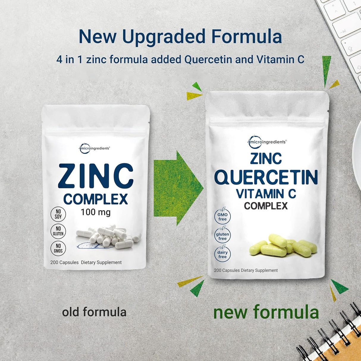 Suplementos con zinc y vitamina C 200 cápsulas inmunológico