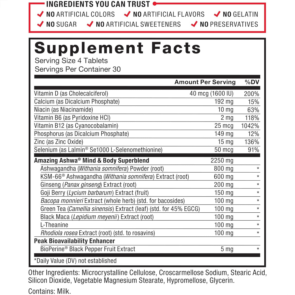 Suplemento de Ashwagandha FORCE FACTOR, 120 tabletas