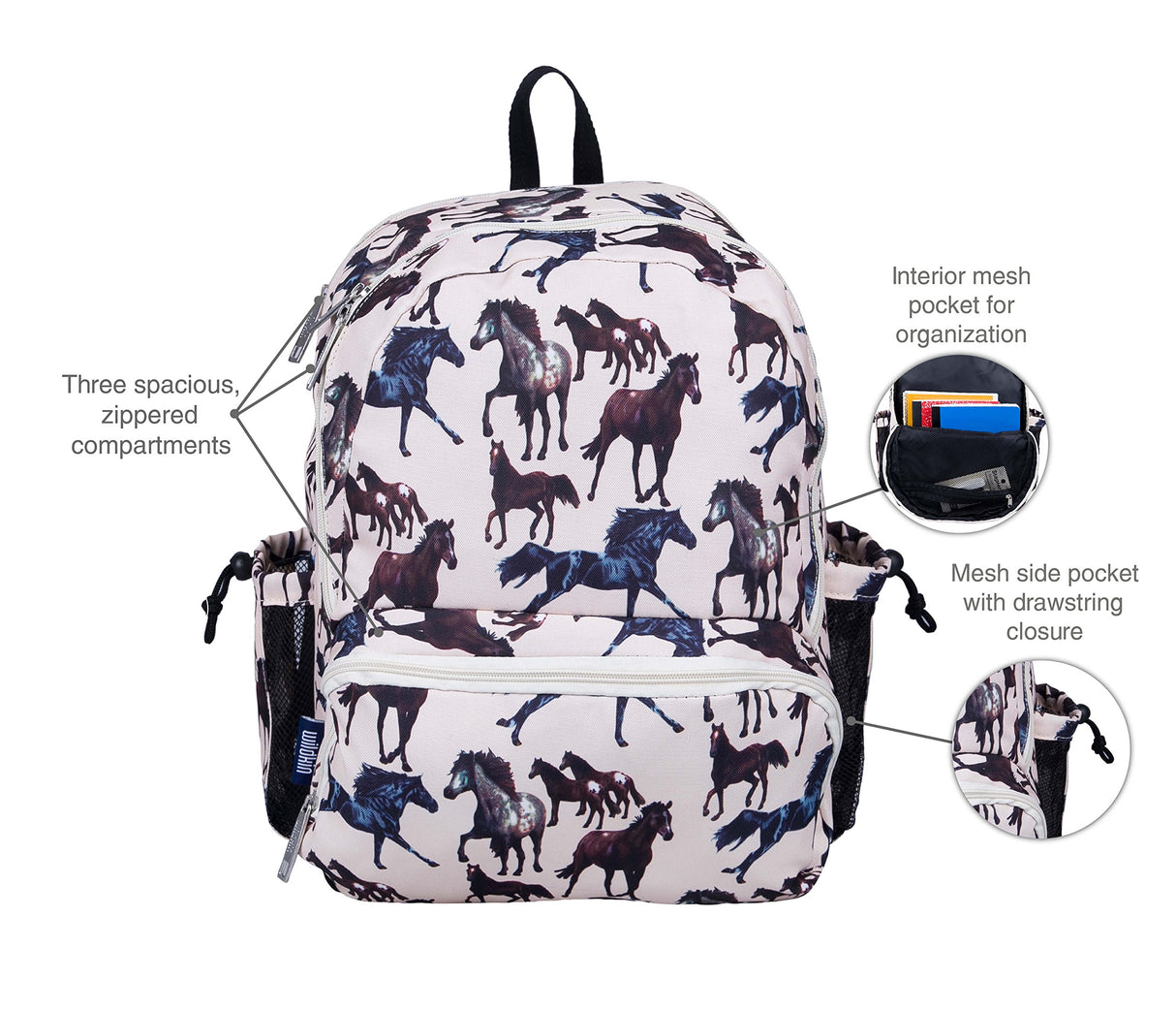 mochila duradera con correas acolchadas, tres compartimentos