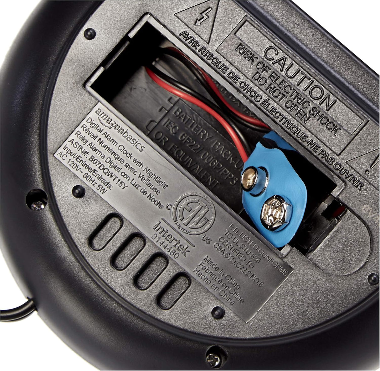 Reloj despertador digital ovalado con luz nocturna y respaldo