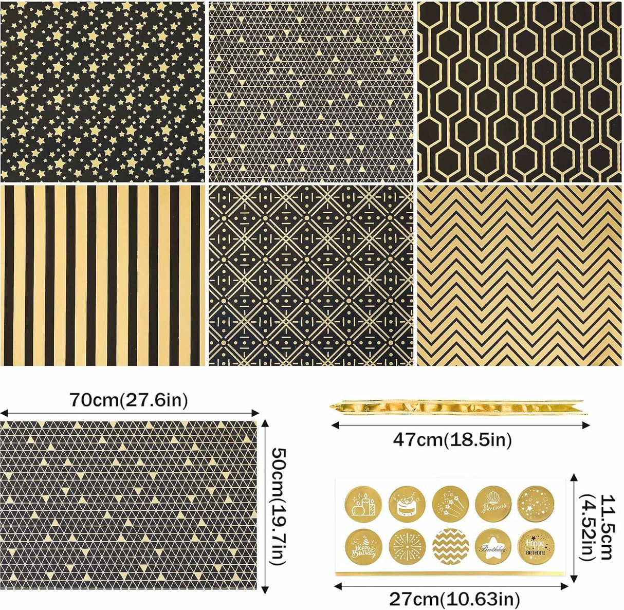 Papel de Regalo Larcenciel, 6 Hojas, Lujo con Moño y Stickers