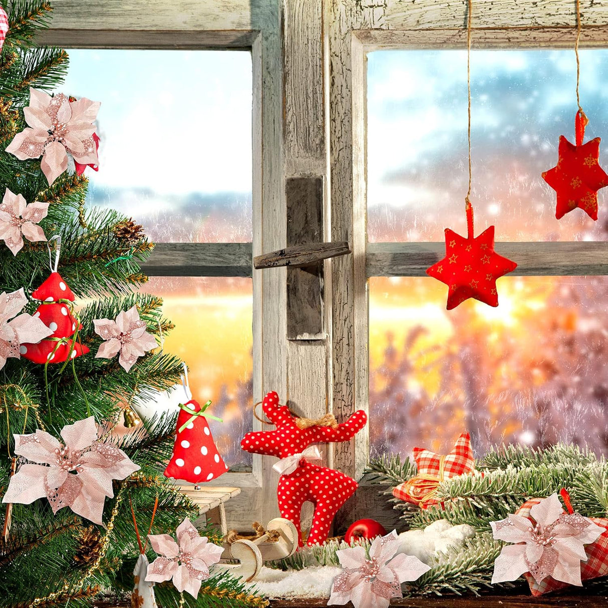 Flores Artificiales Poinsettia, WILLBOND, 36 Piezas, Decoración Navidad