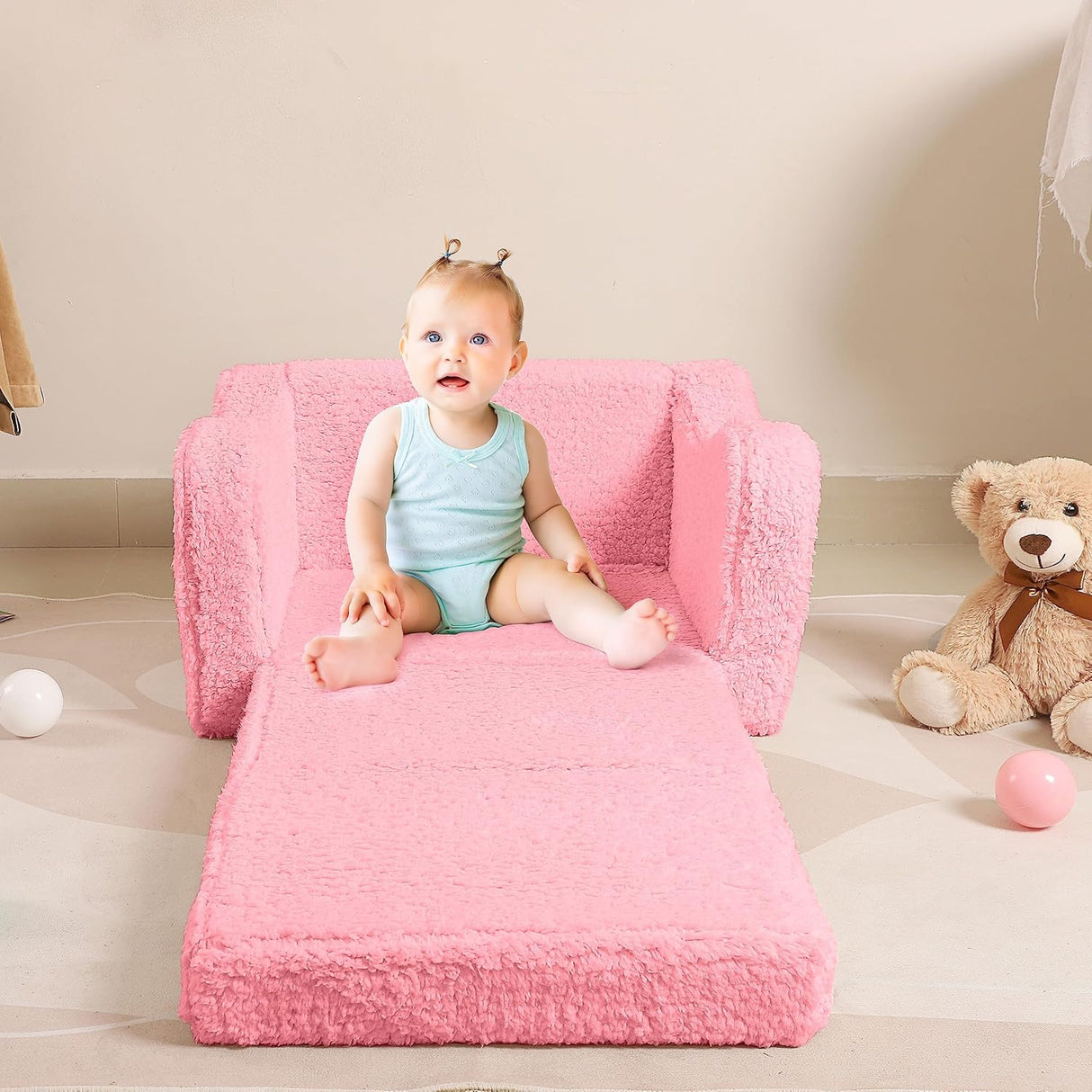 Silla infantil convertible en cama para niños pequeños, Rosa