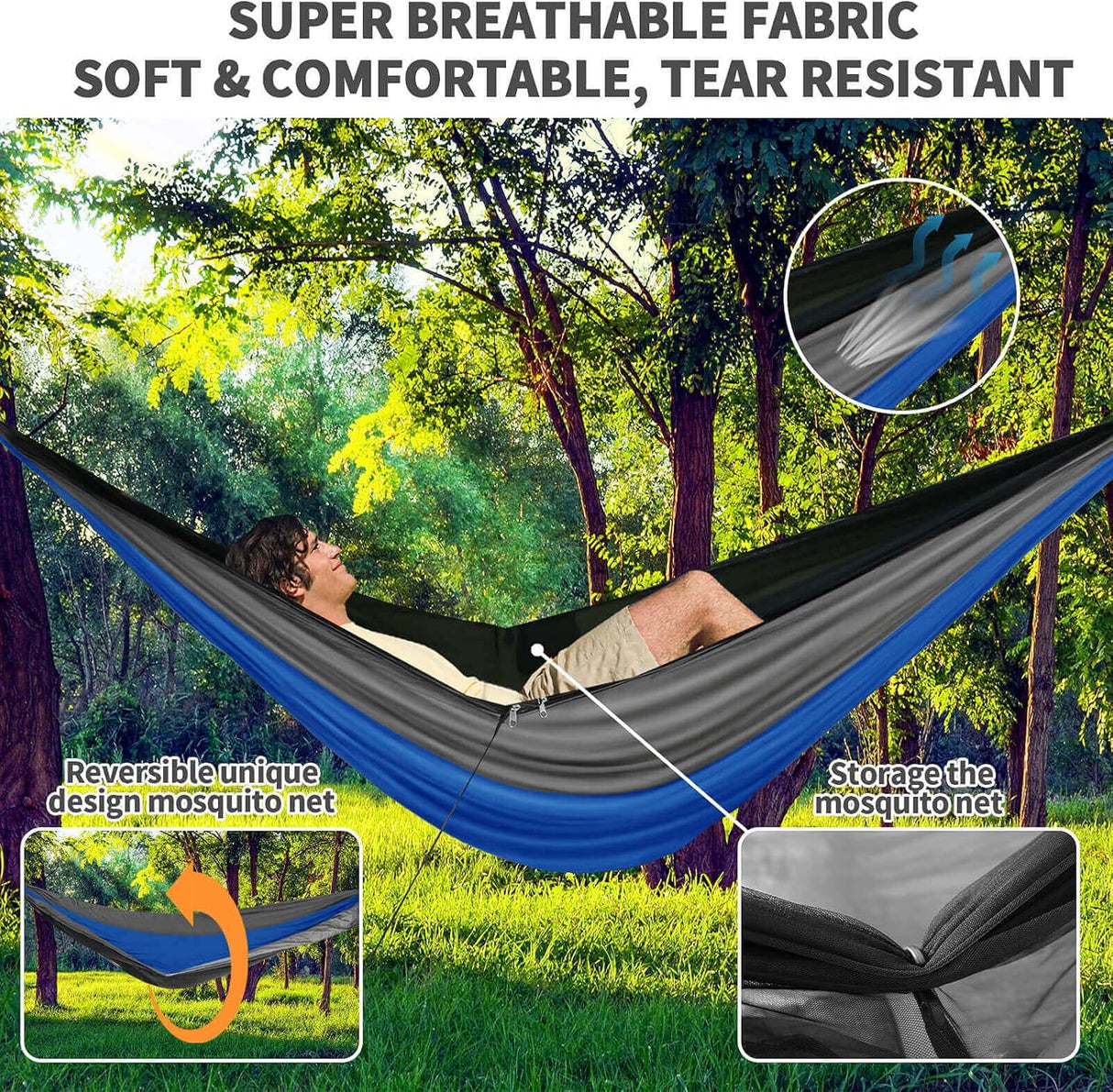 Hamaca Camping con Mosquitero y Lona, Portátil, Doble, Nylon