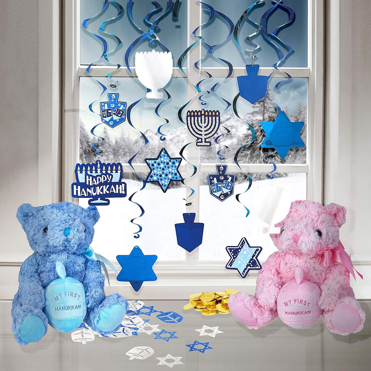 Kits de Decoración Hanukkah incluye 12 remolinos con recortes