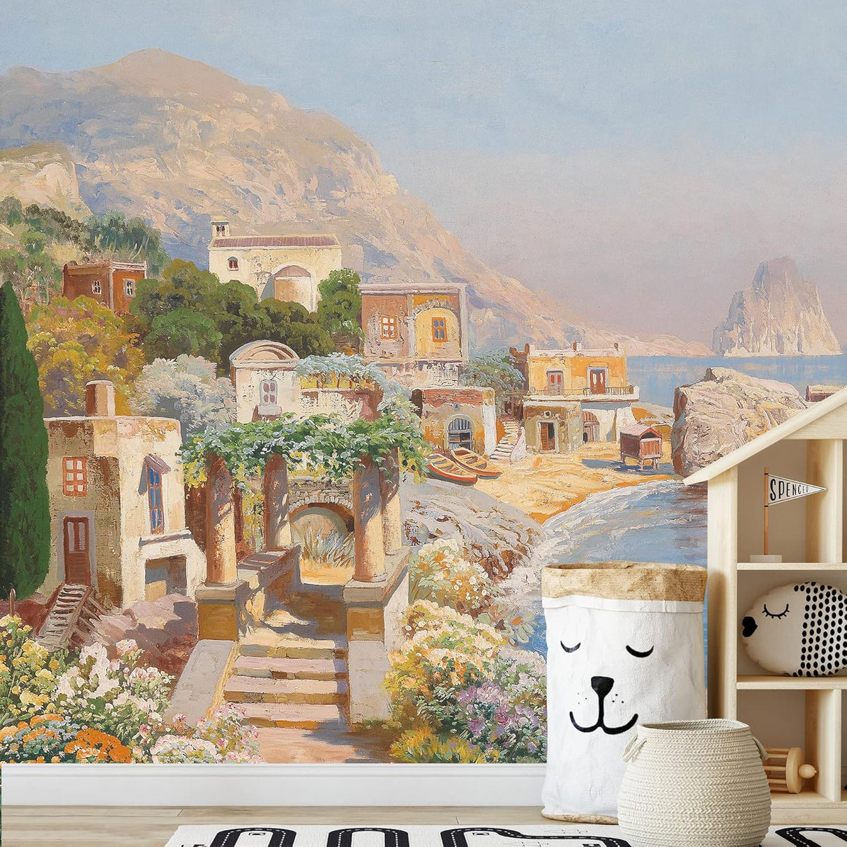 Adhesivo mural removible de pared vibrante junto al mar flor