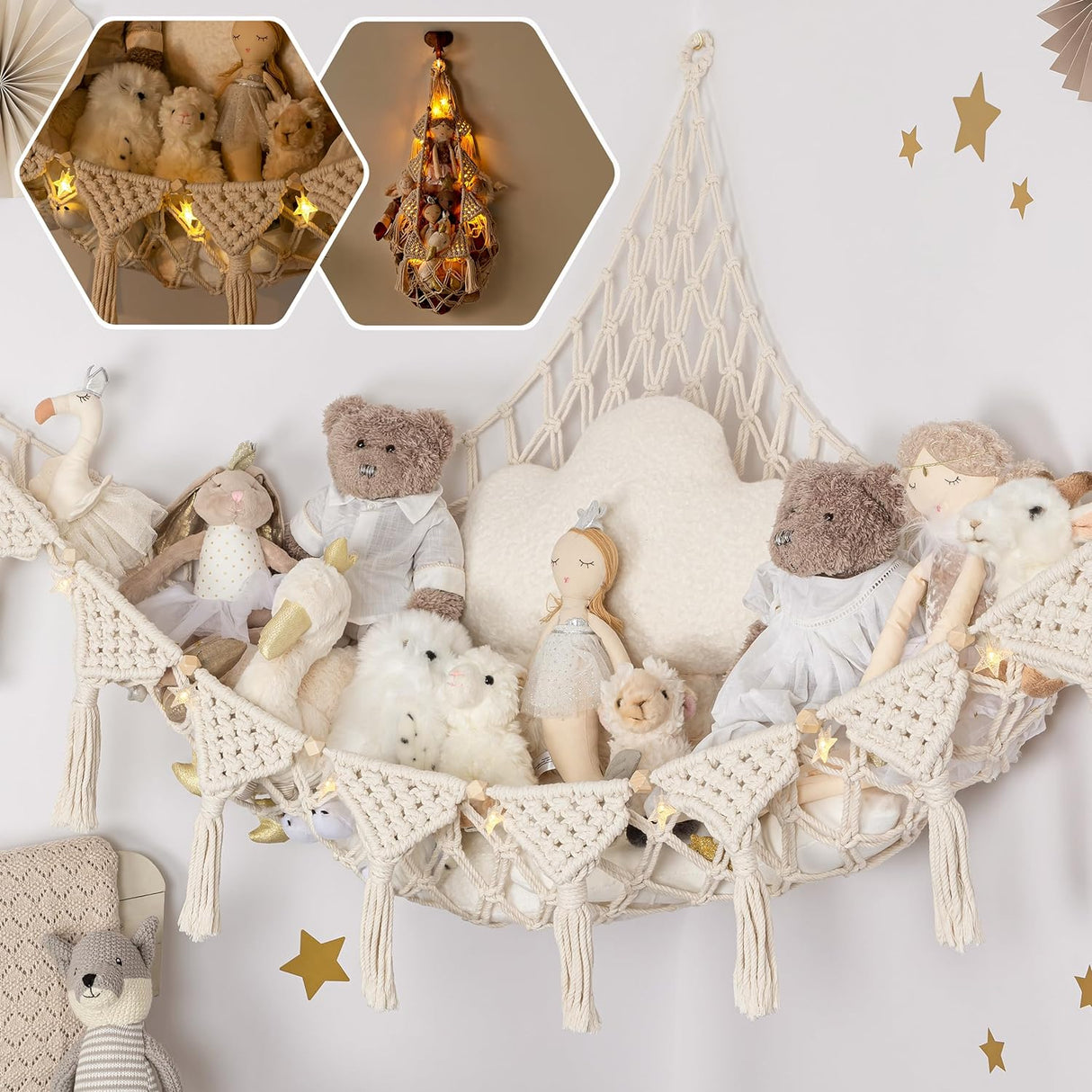 Hamaca de Almacenamiento Macrame DreamLights para Juguetes Plush