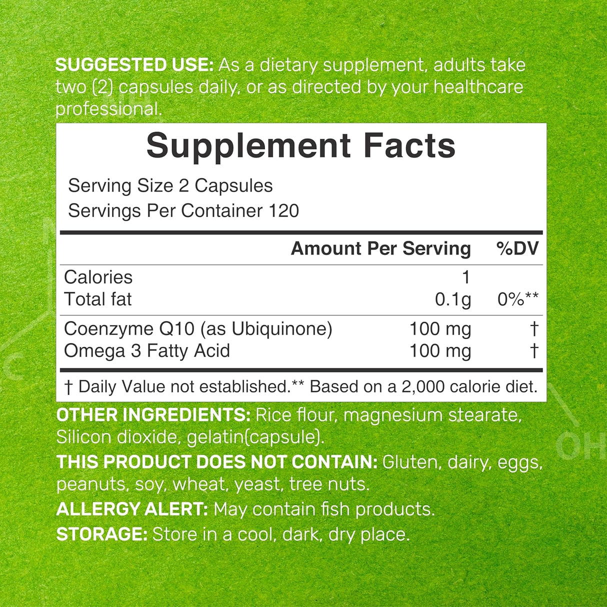 Suplemento CoQ10 100mg, Omega 3, Antioxidante, 240 cápsulas