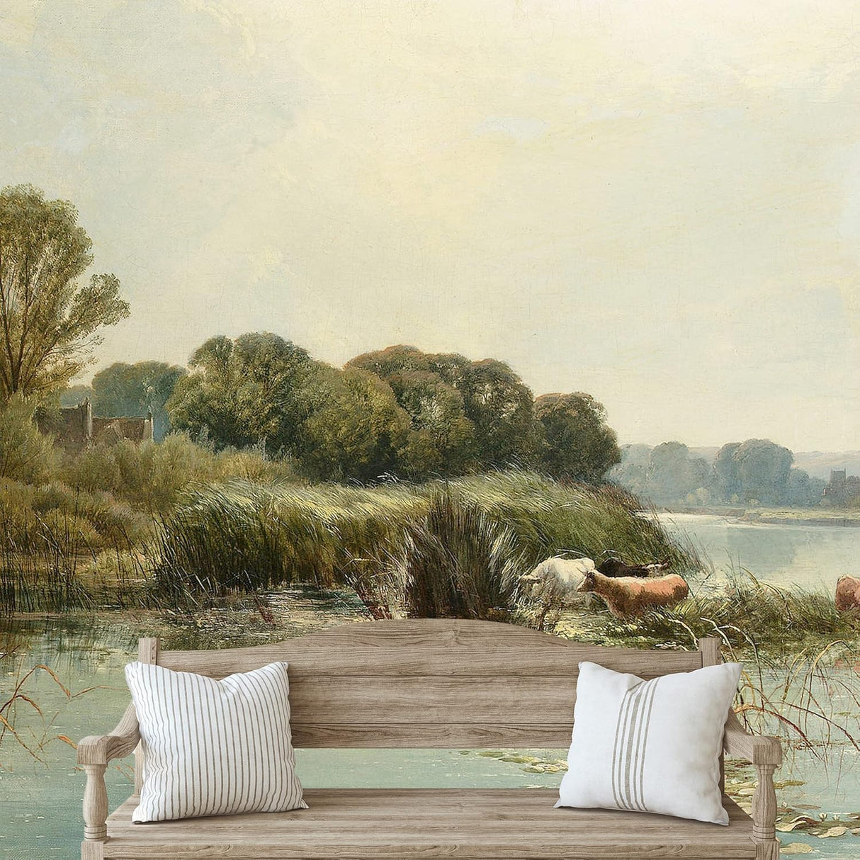 Adhesivo mural removible para pared pueblo escénico, lago