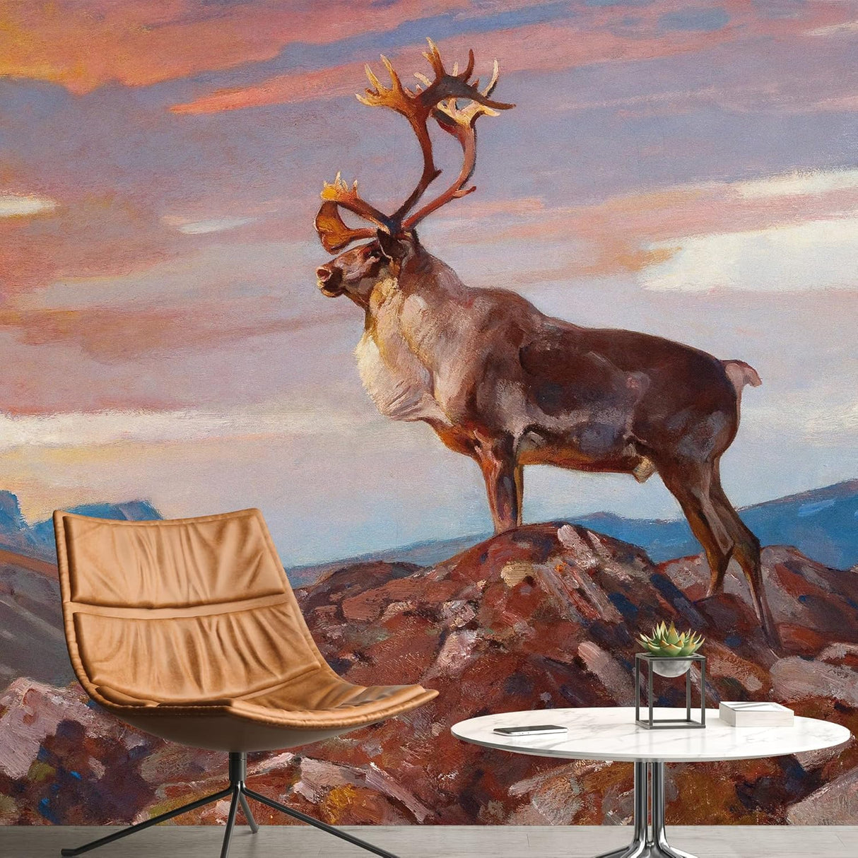 Adhesivo mural removible para pared, color pastel, atardecer