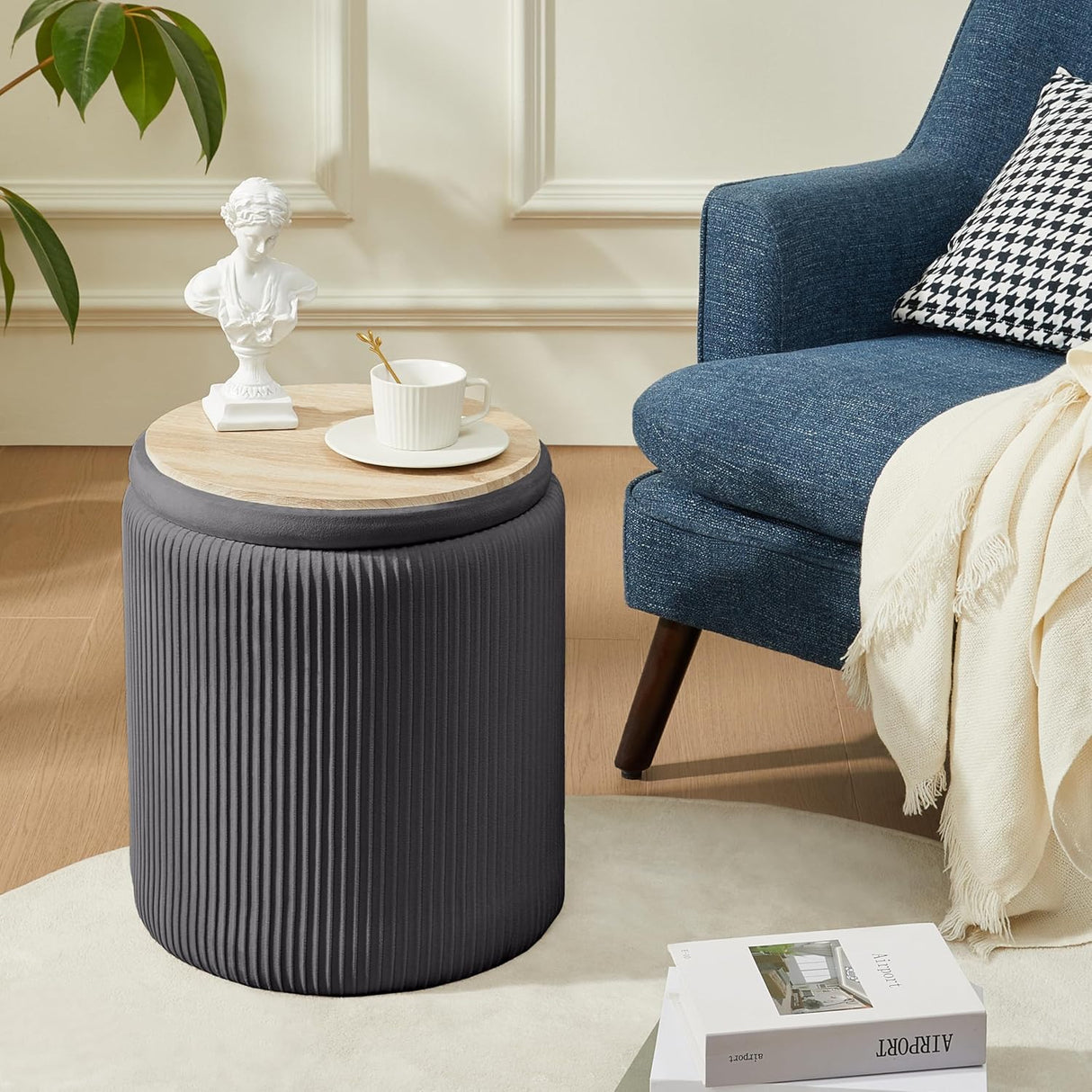 Ottoman Redondo Multifuncional con Almacenamiento y Asiento Padded