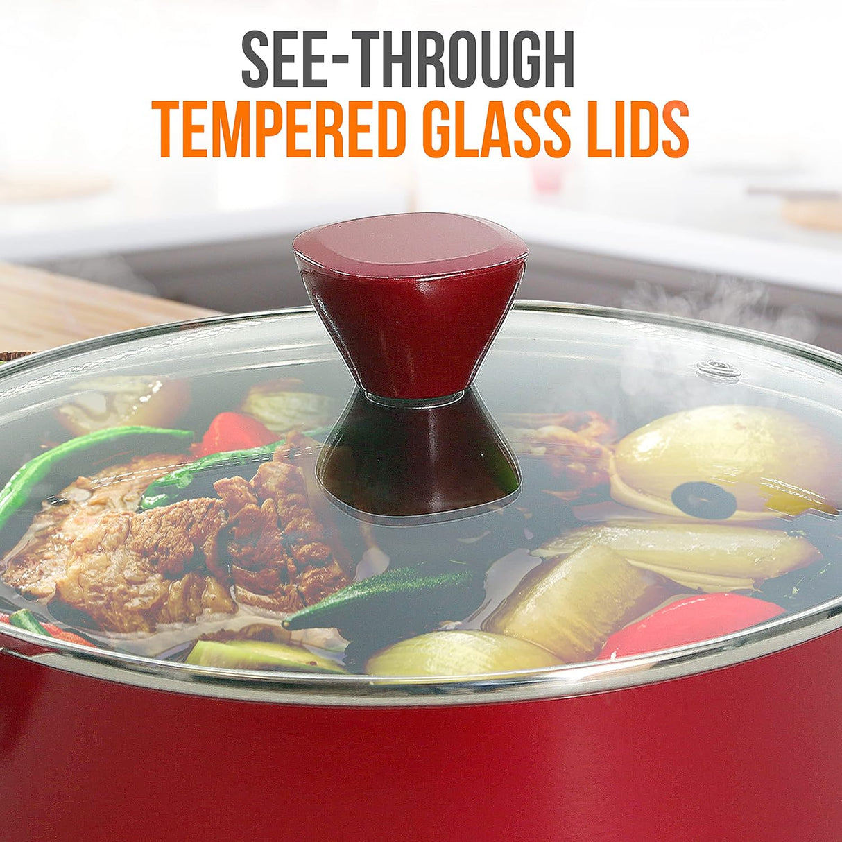 Olla con tapa antiadherentes roja NUTRICHEF PRTNCCWA13RDSPL2