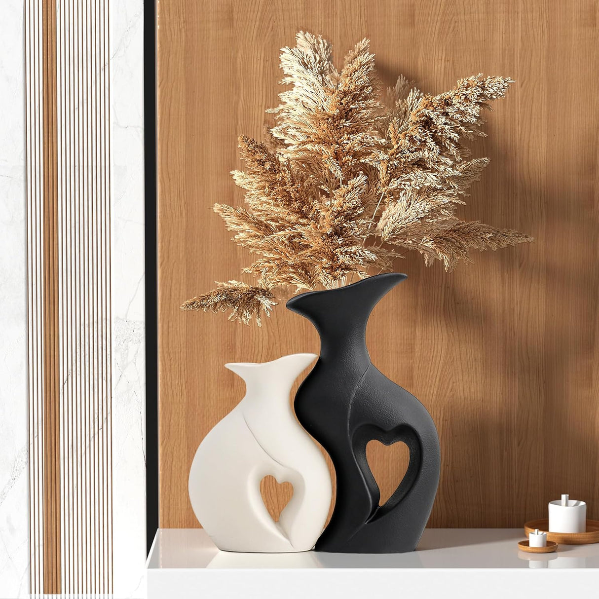 Jarrones de cerámica en forma de corazón, set de 2, moderno