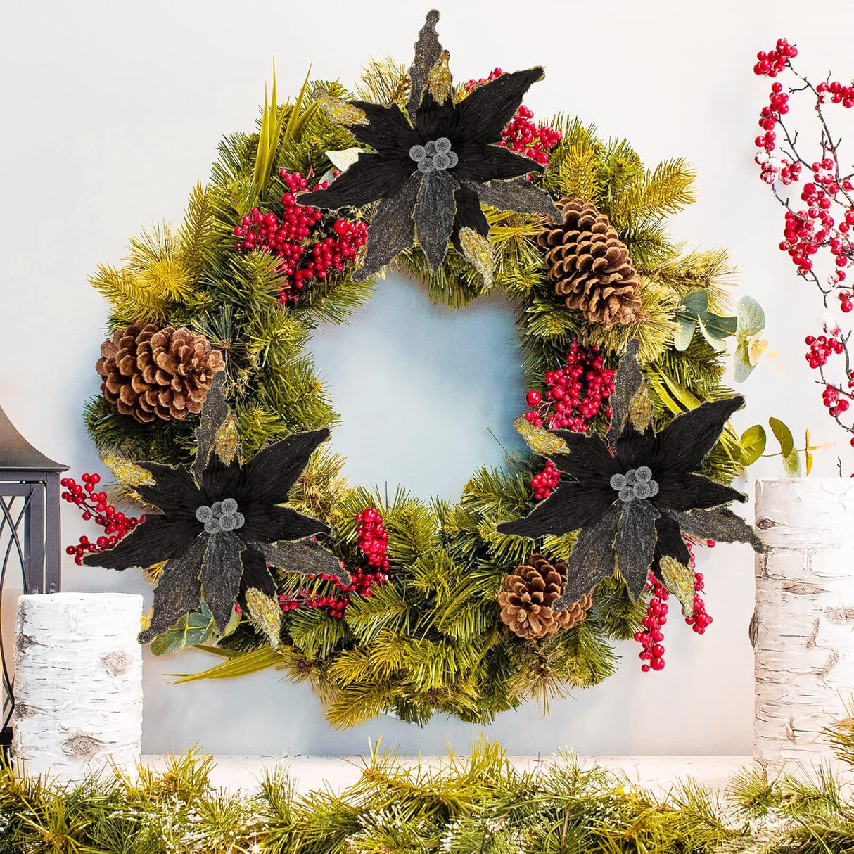 Flores Poinsettia Grandes Briful, Set de 4, 12'' Artificiales