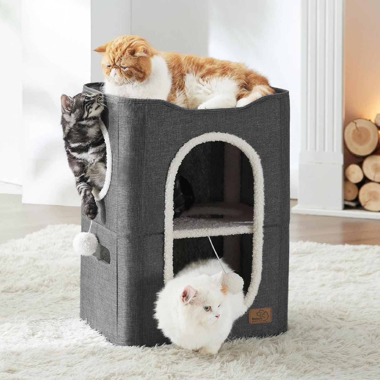 Casa para Gatos Bedsure 2 Niveles con Rascador y Escondite
