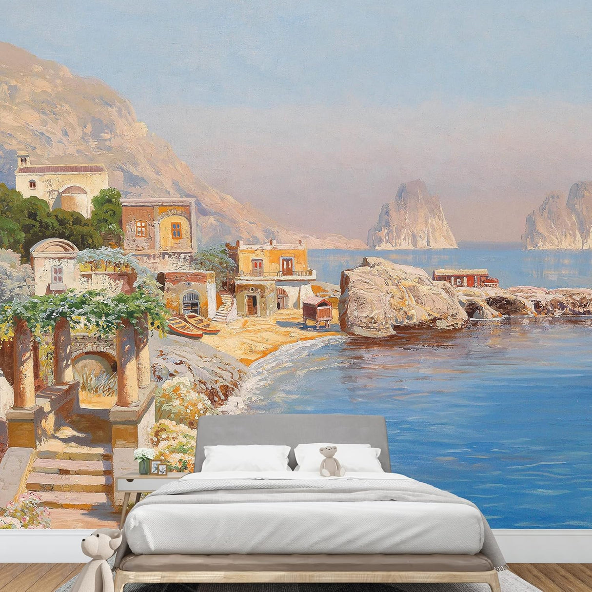 Adhesivo mural removible de pared vibrante junto al mar flor