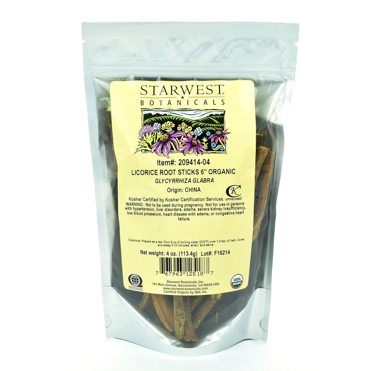 Palitos de Regaliz Orgánicos 6 Starwest Botanicals, 4 oz