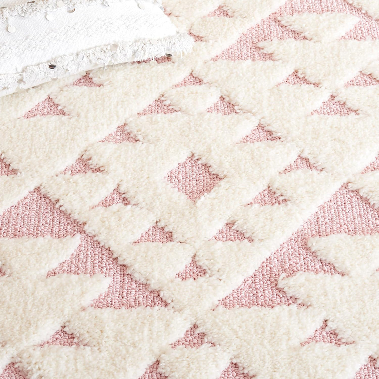 Alfombra shag marroquí con borlas, diseño contemporáneo, MTS688U-9