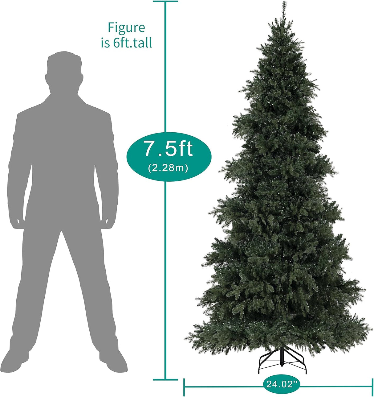Árbol de Navidad artificial 7.5ft con luces y soporte metálico