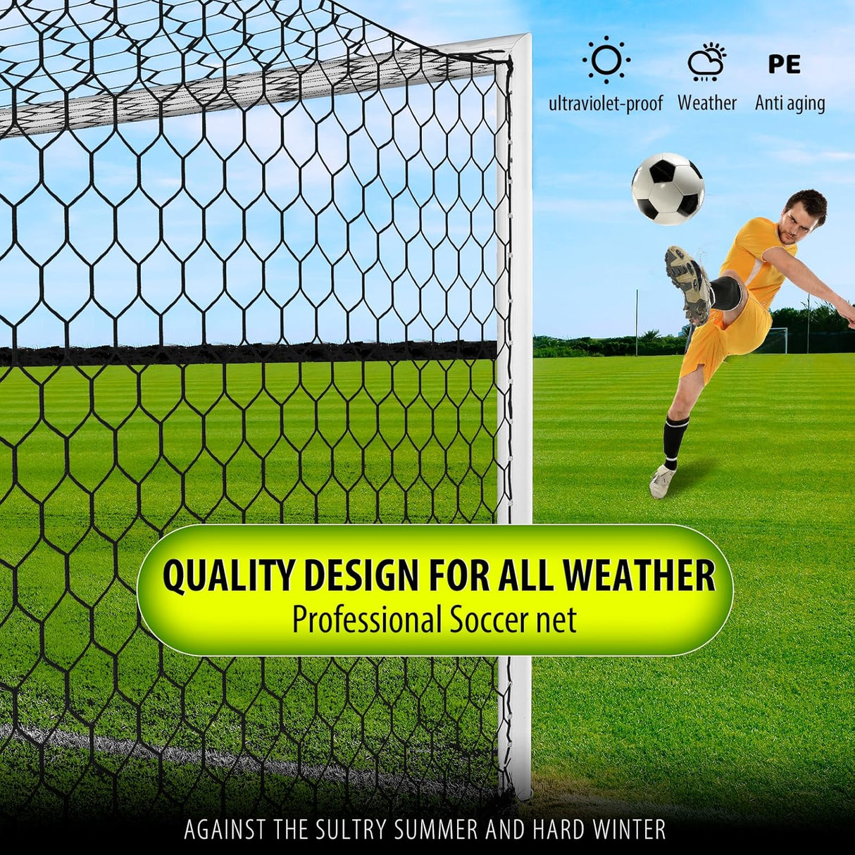 Red de Portería Profesional 24x8 y 18.5x6.5 pies, Hexagonal