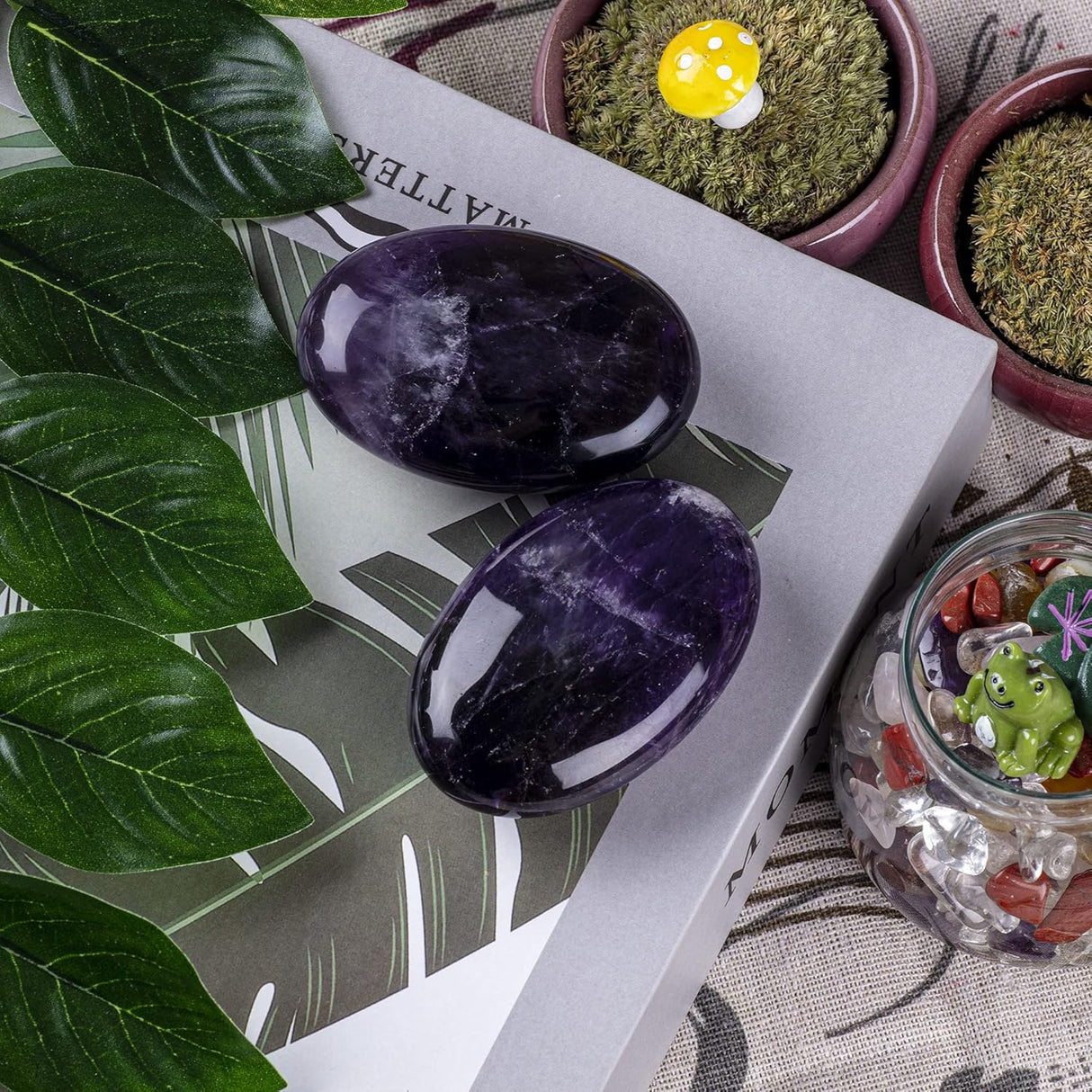 Cristal de piedra de palmera de amatista, terapia natural