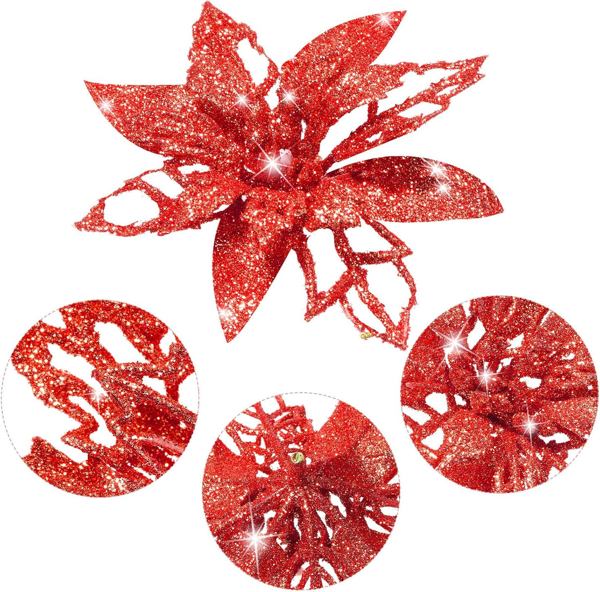 Flores Artificiales Poinsettia Boao 24 Piezas Decoración Navidad