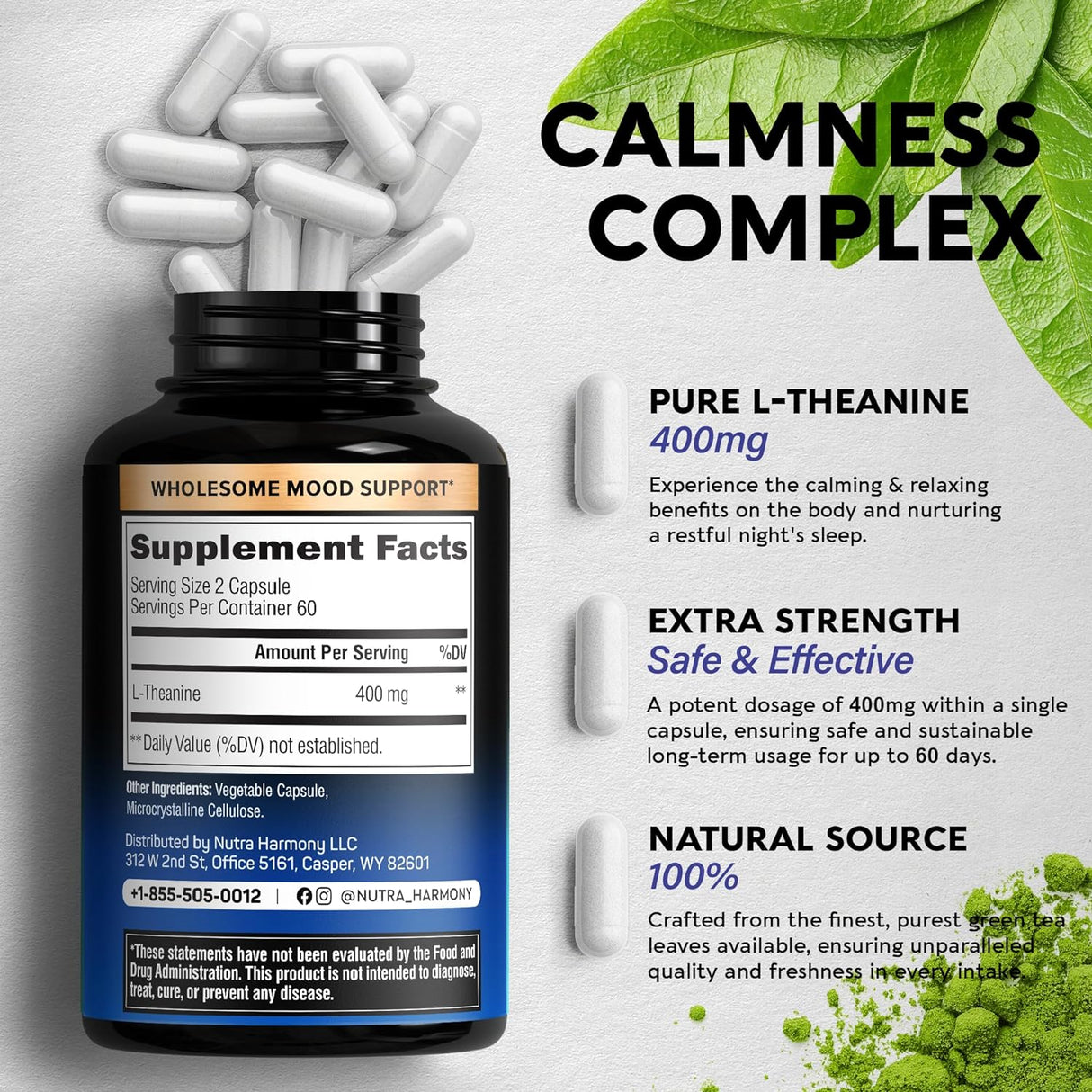 L-Teanina 400 mg | Alivio del estrés | Suplemento Extra Fuerte