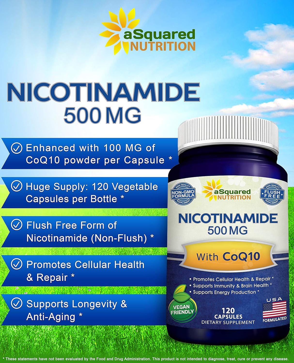 Suplementos Nicotinamida con CoQ10 (120 cápsulas) 500 mg