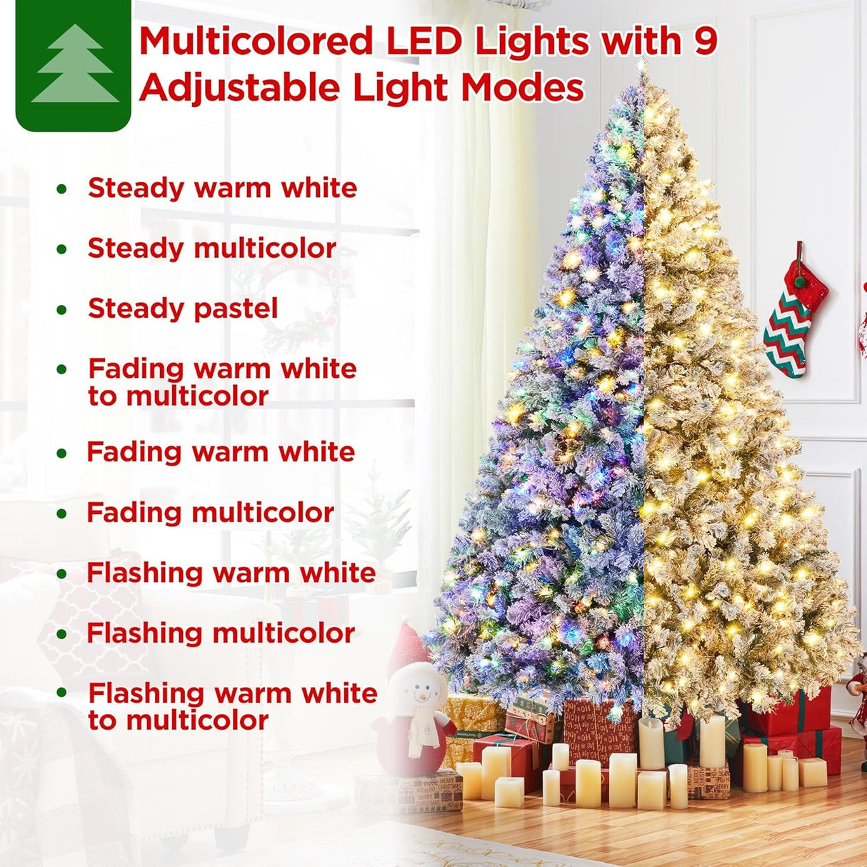 Árbol de Navidad Artificial Yaheetech 9ft con luces LED multicolor