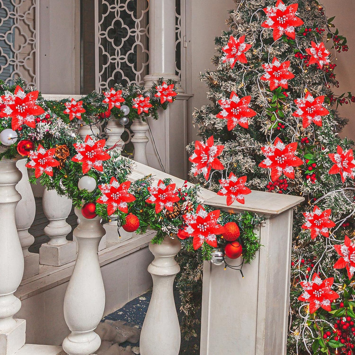 Flores Poinsettia Artificiales, Decoración Navidad, 36 Pcs